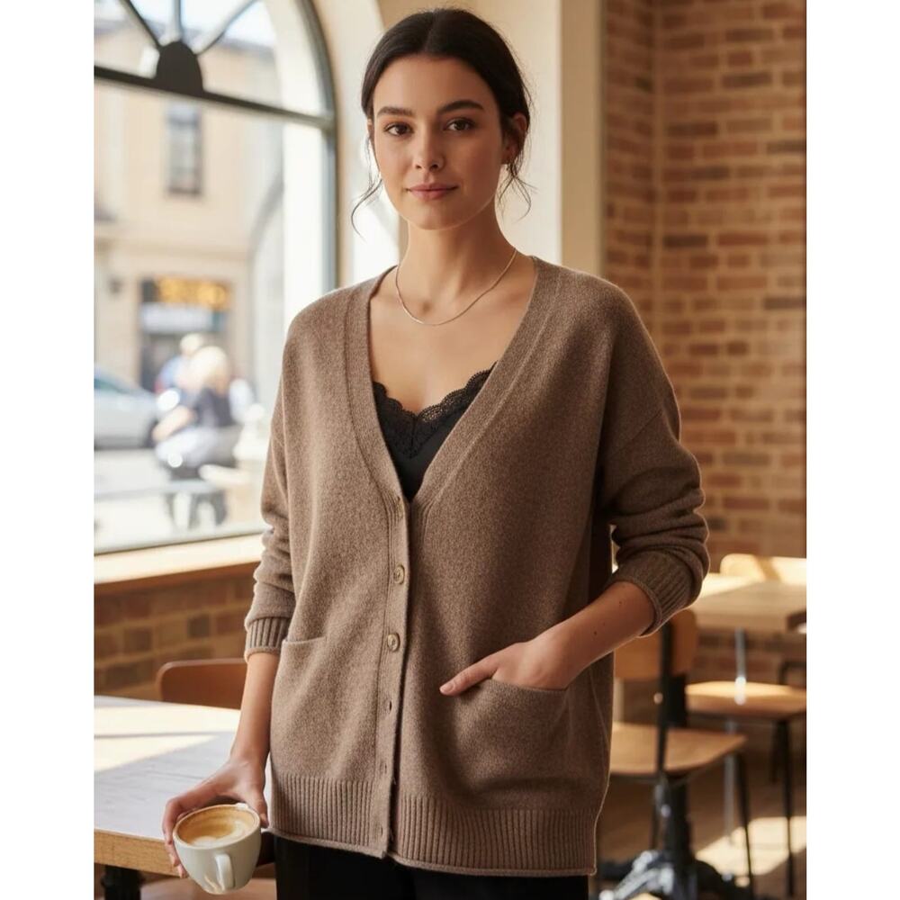 Lucky Brand Women's Sweater Slouchy V-Neck Cardigan Grandpa Brown Size XL NWOT